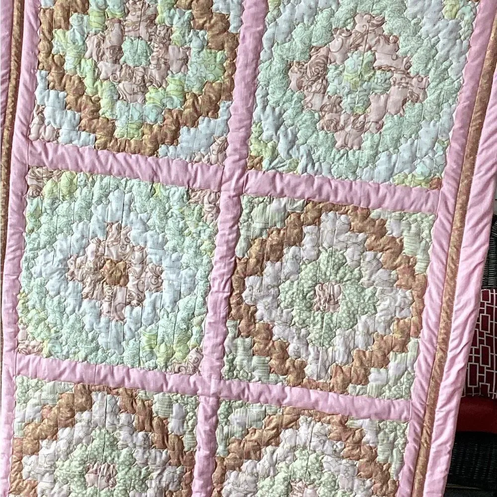NWT. Hand Crafted Large Lap Quilt in Pinks
